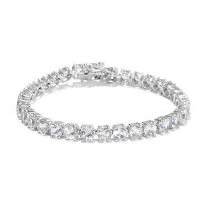 Sterling Silver Band Style Bracelets With Rhodium Plating And White Topaz Stones